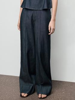 Mango Lua Denim Wide Leg Trousers, Dark Blue, Dark Blue
