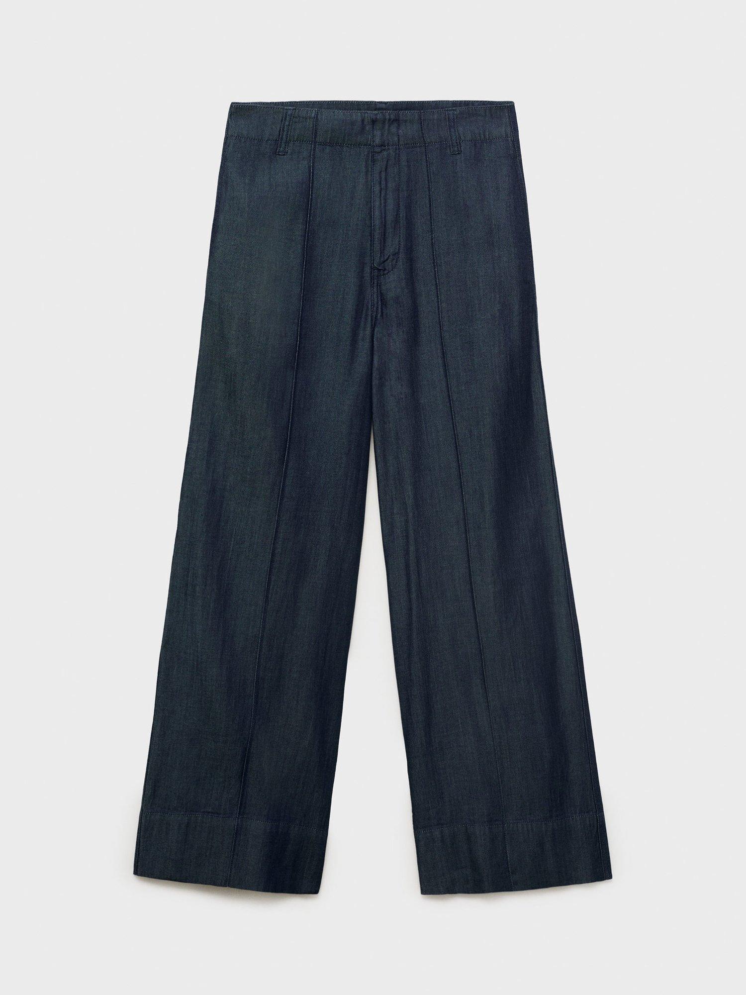 Product image 3 of 7, which shows Mango Lua Denim Wide Leg Trousers, Dark Blue, M