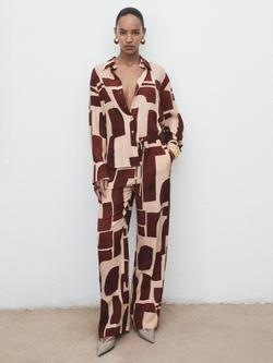 Mango Parisi Geometric Trousers, Cream/Multi - view 2, Cream/Multi