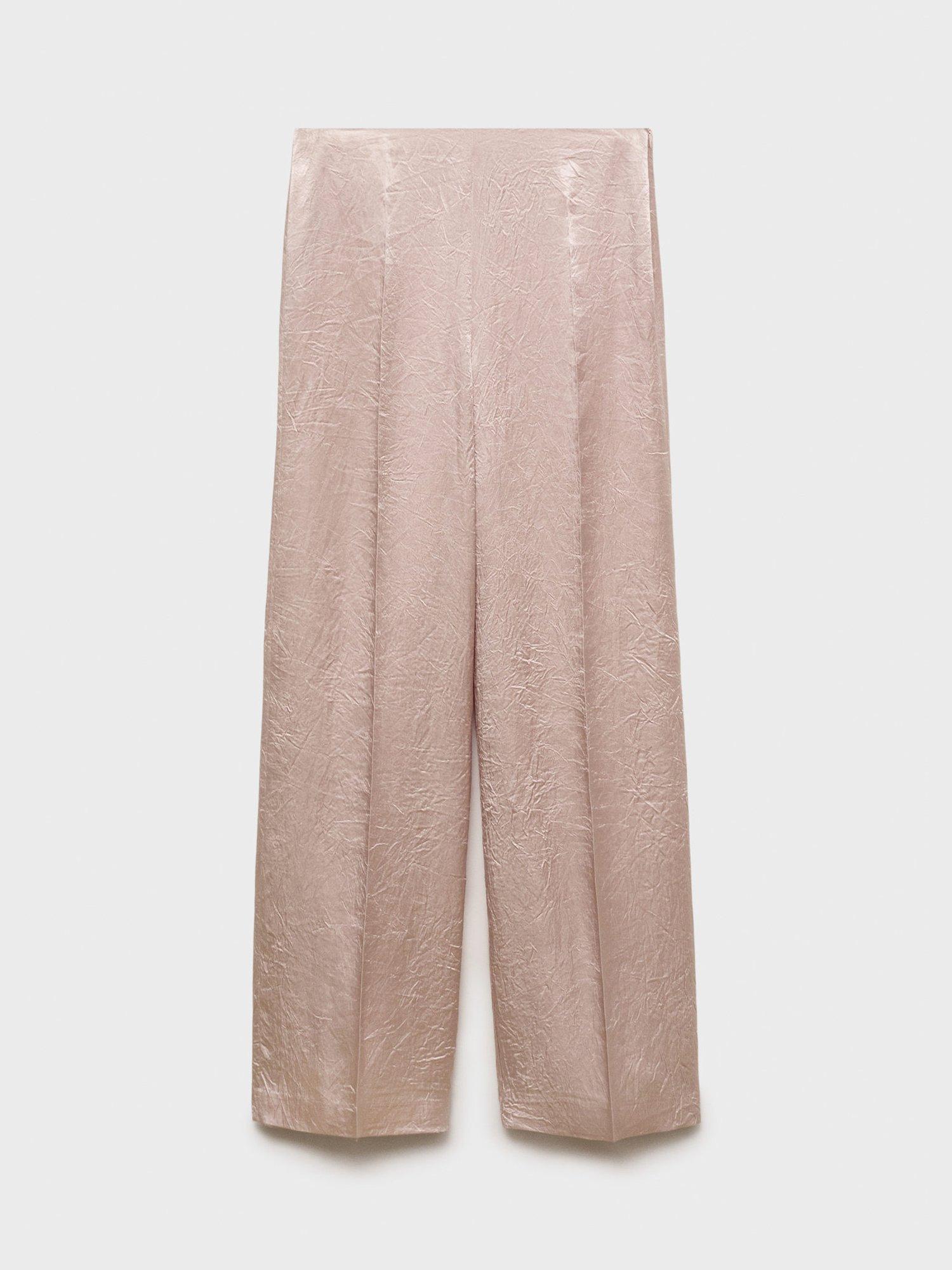 Product image 3 of 6, which shows Mango Raida Crinkle Trousers, Pastel Pink, 10