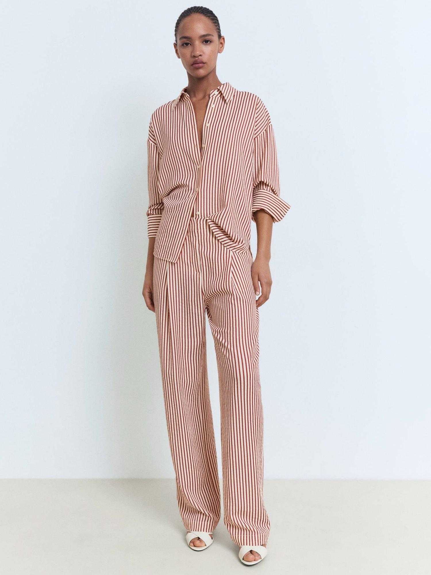 Product image 2 of 8, which shows Mango Sal Stripe Trousers, Orange, XL