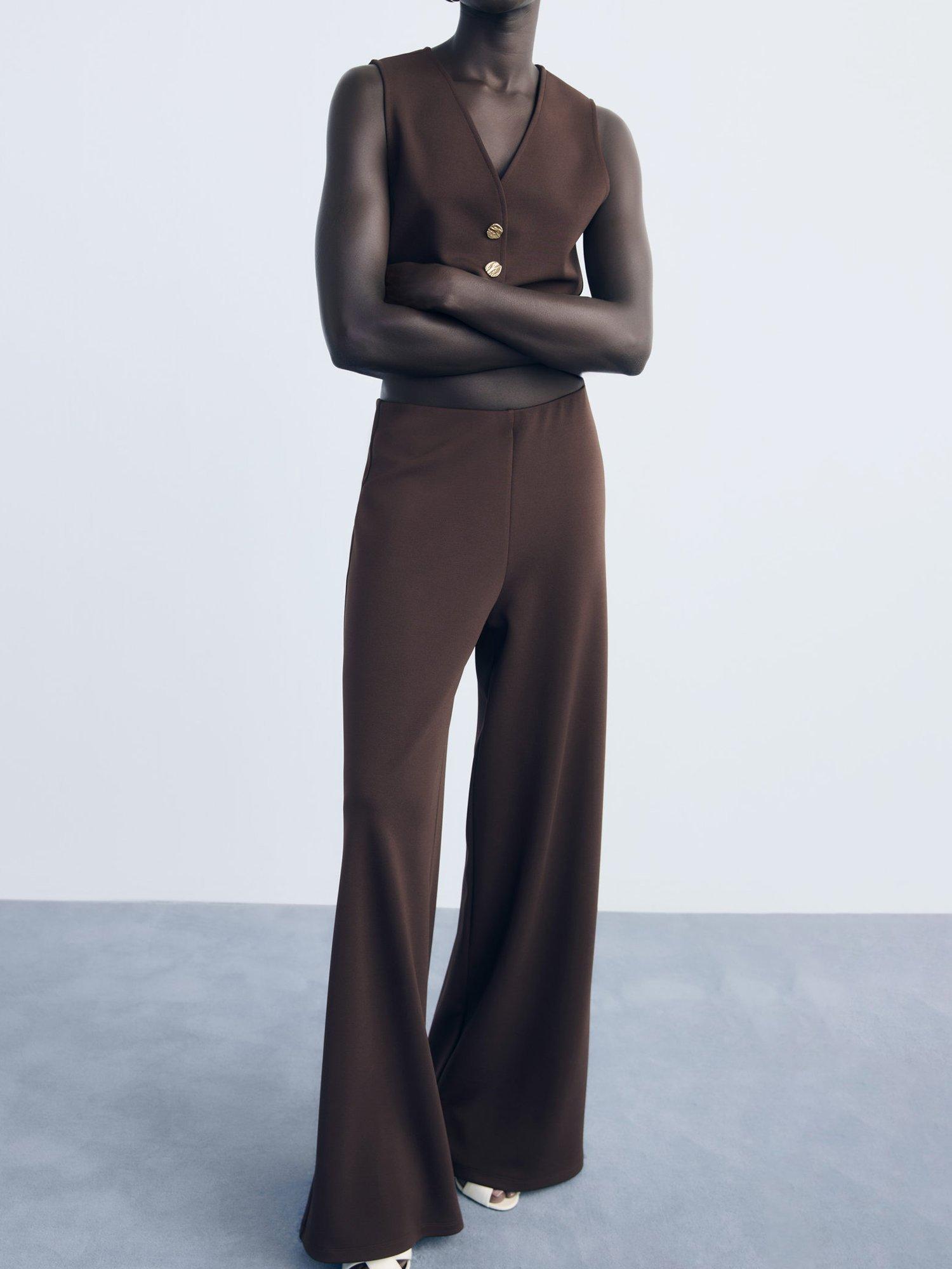 Product image 1 of 7, which shows Mango Salve Wide Leg Trousers, Brown, XS