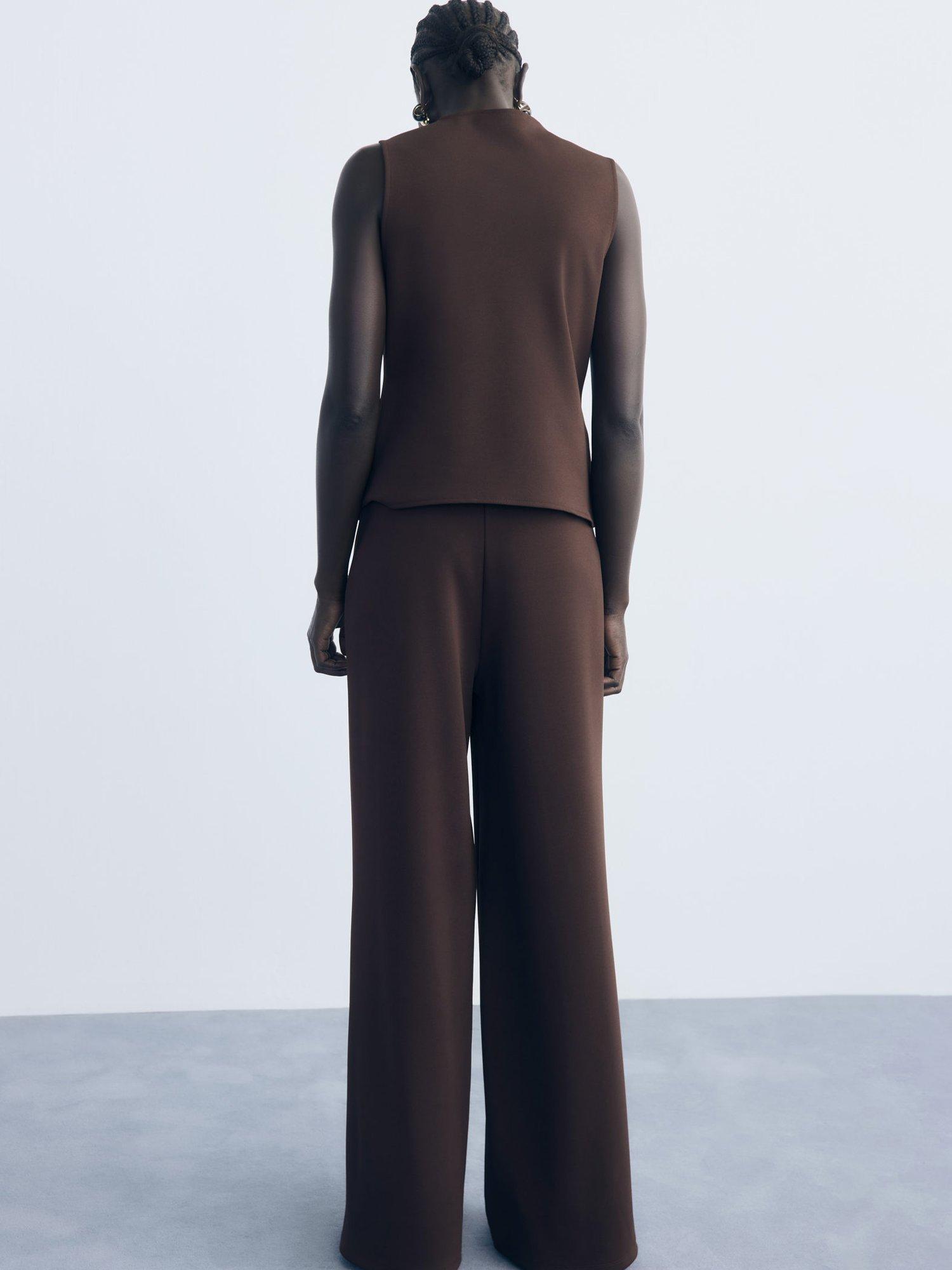 Product image 4 of 7, which shows Mango Salve Wide Leg Trousers, Brown, XS