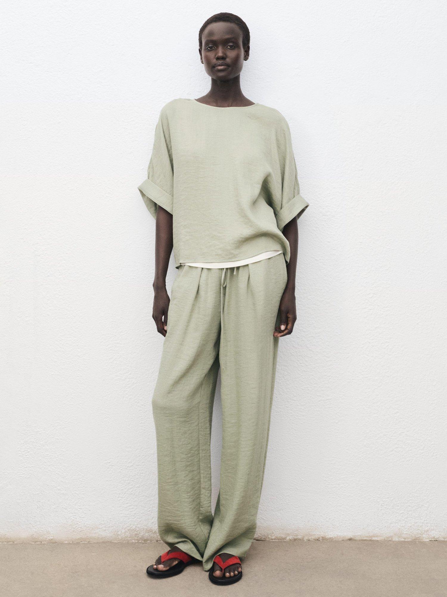 Product image 2 of 8, which shows Mango Salvia Tie Waist Trousers, Aqua, L