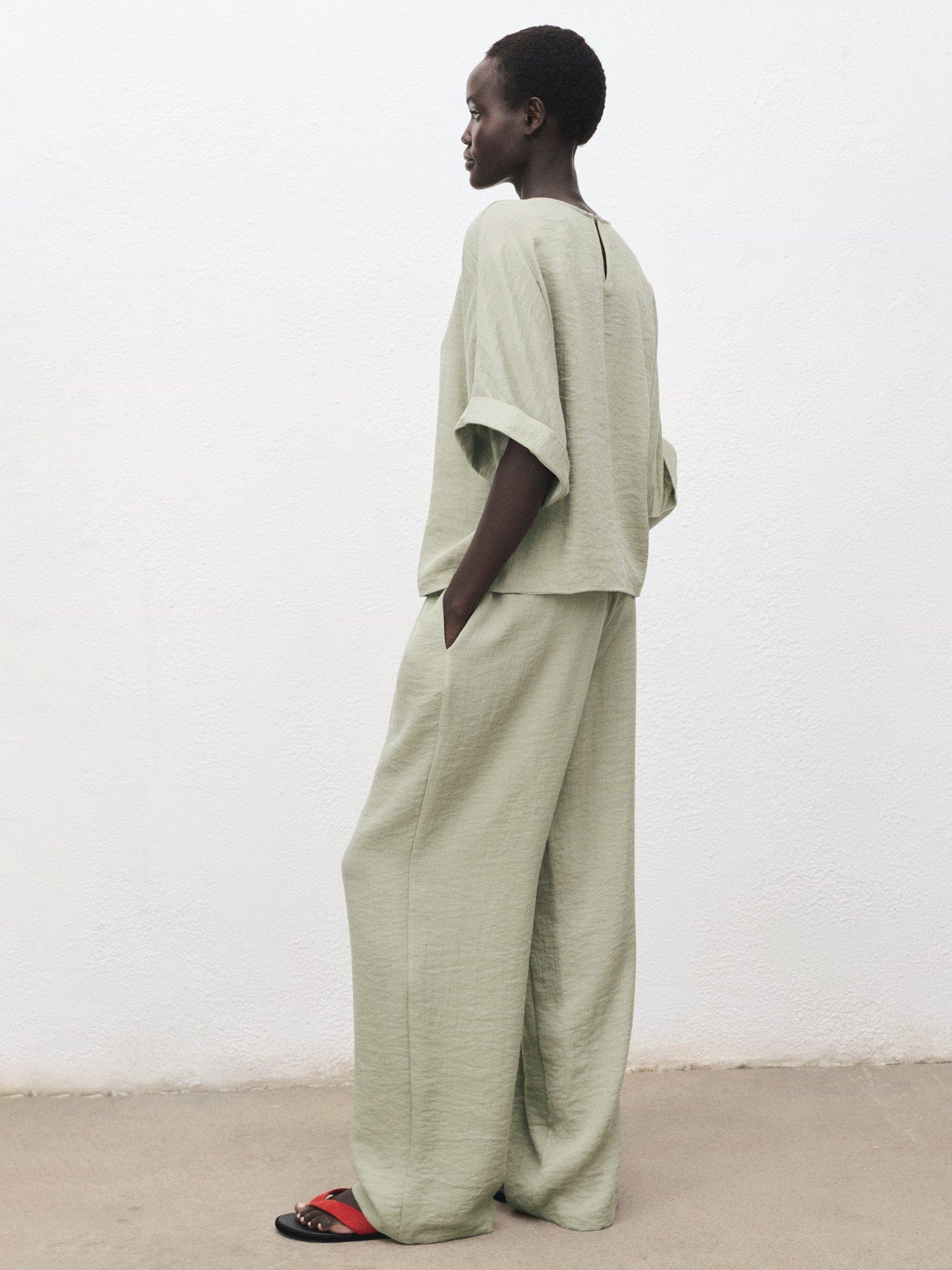 Product image 4 of 8, which shows Mango Salvia Tie Waist Trousers, Aqua, L