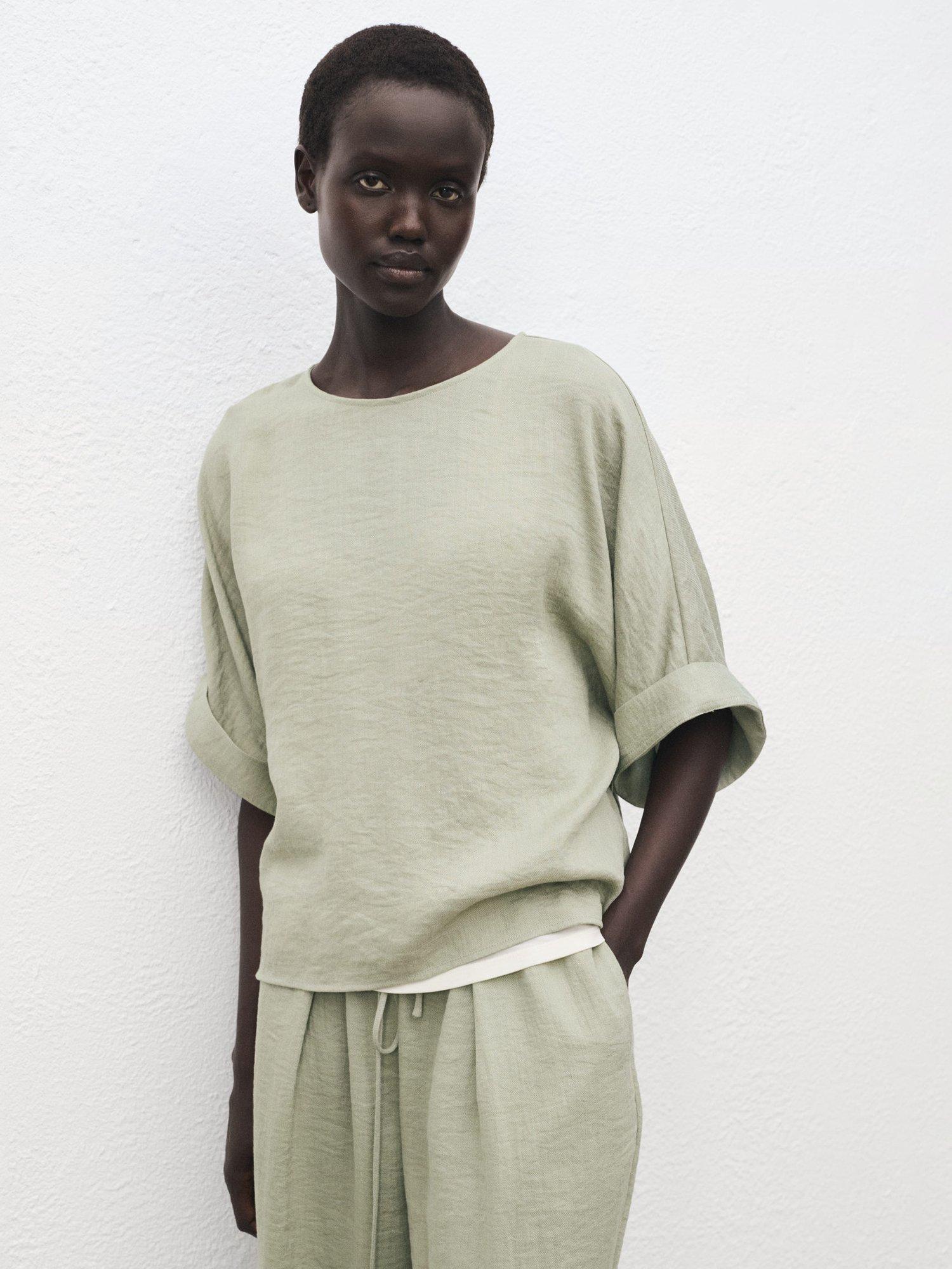 Product image 6 of 8, which shows Mango Salvia Tie Waist Trousers, Aqua, L