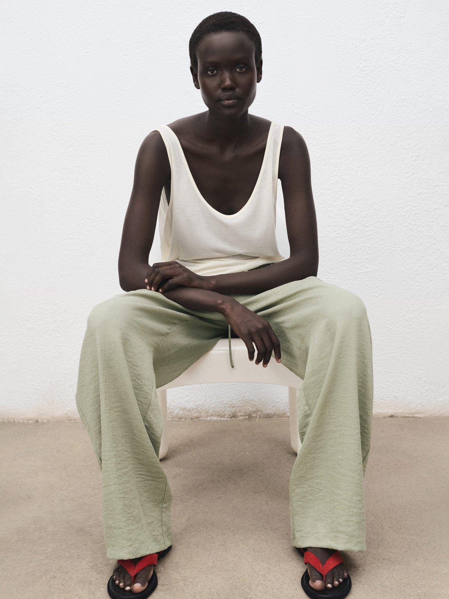 Product image 7 of 8, which shows Mango Salvia Tie Waist Trousers, Aqua, L