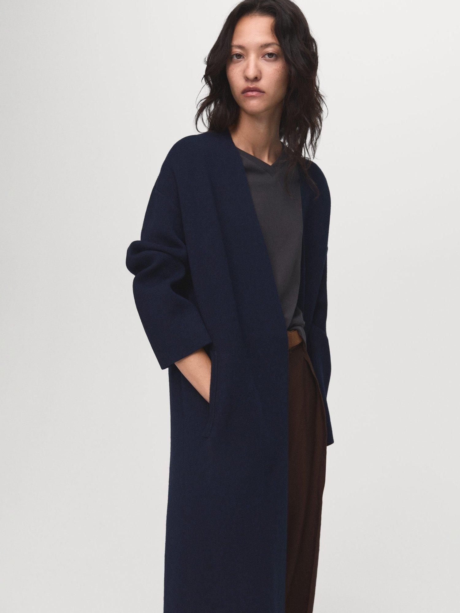 Product image 2 of 8, which shows Mango Paul Open Neck Longline Coatigan, Navy, L