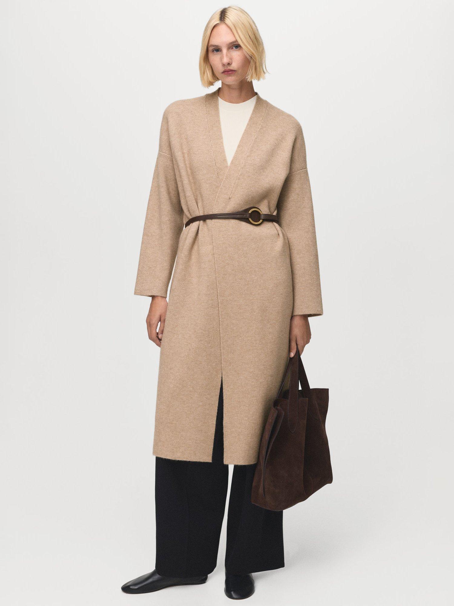 Product image 1 of 8, which shows Mango Ringon Open Neck Coat, Beige, L