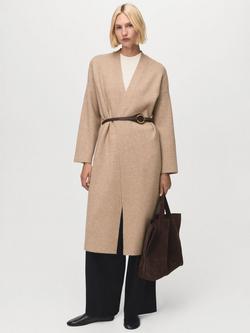 Mango Ringon Open Neck Coat, Beige, Beige