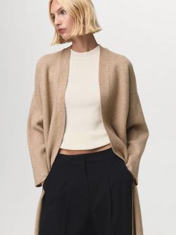 Mango Ringon Open Neck Coat, Beige - view 2, Beige