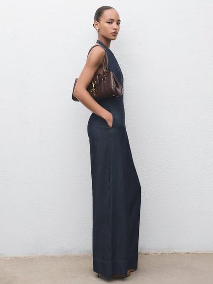Mango Lua Open Back Halterneck Jumpsuit - view 2, Open Blue
