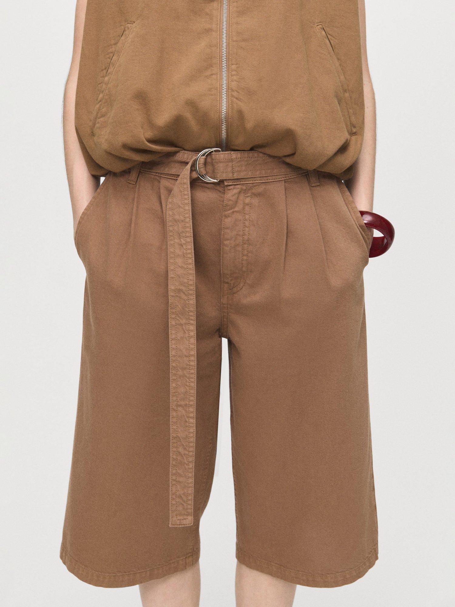 Product image 1 of 9, which shows Mango Doris Longline Shorts, Brown, 10