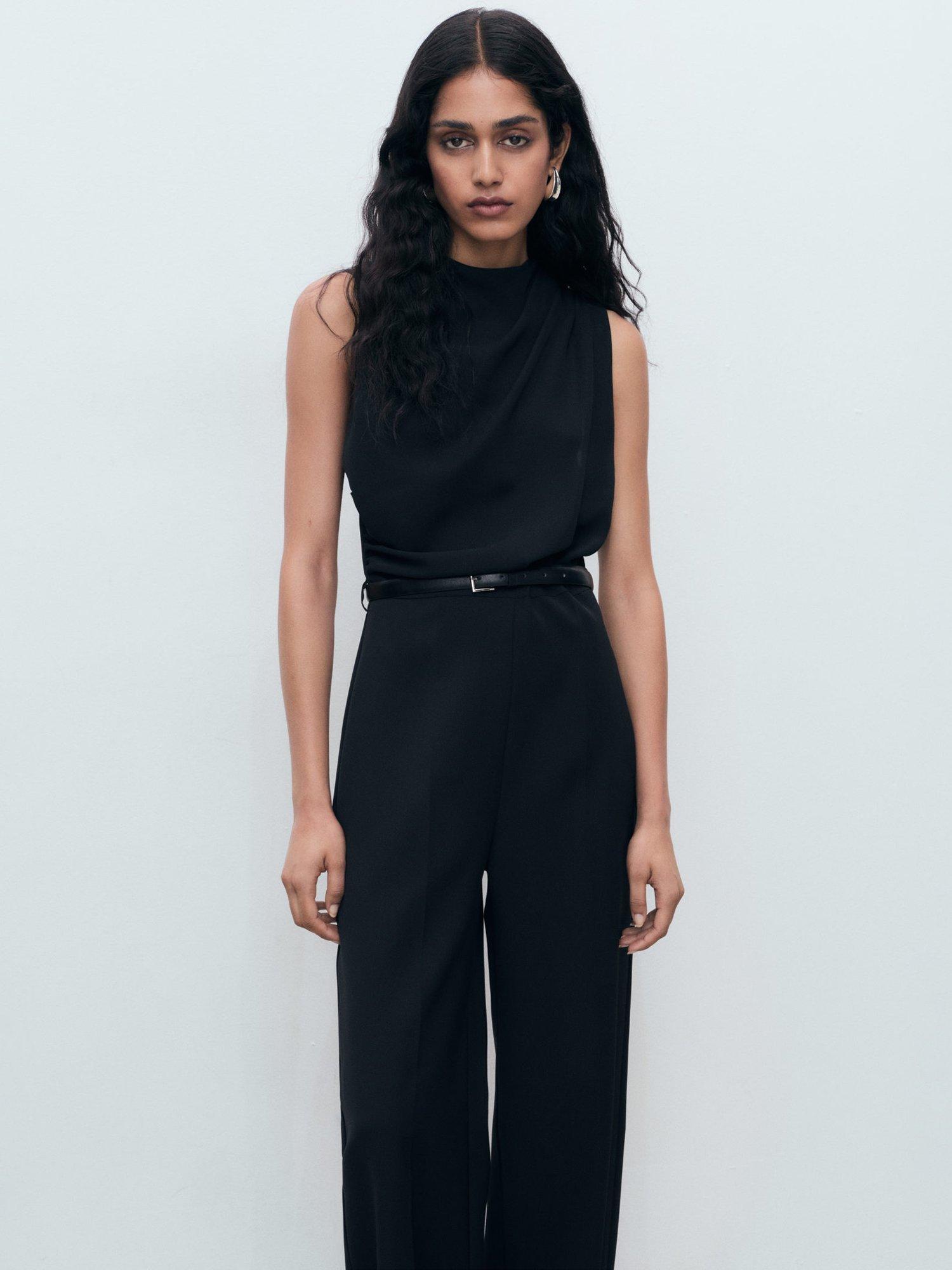 Product image 1 of 9, which shows Mango Martuki Belted Tailored Jumpsuit, Black, 4XL