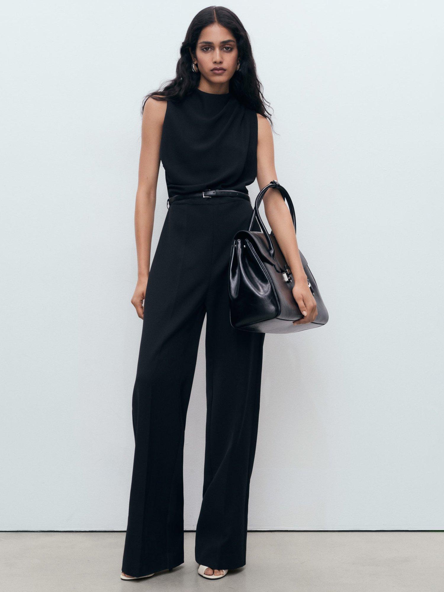 Product image 2 of 9, which shows Mango Martuki Belted Tailored Jumpsuit, Black, 4XL