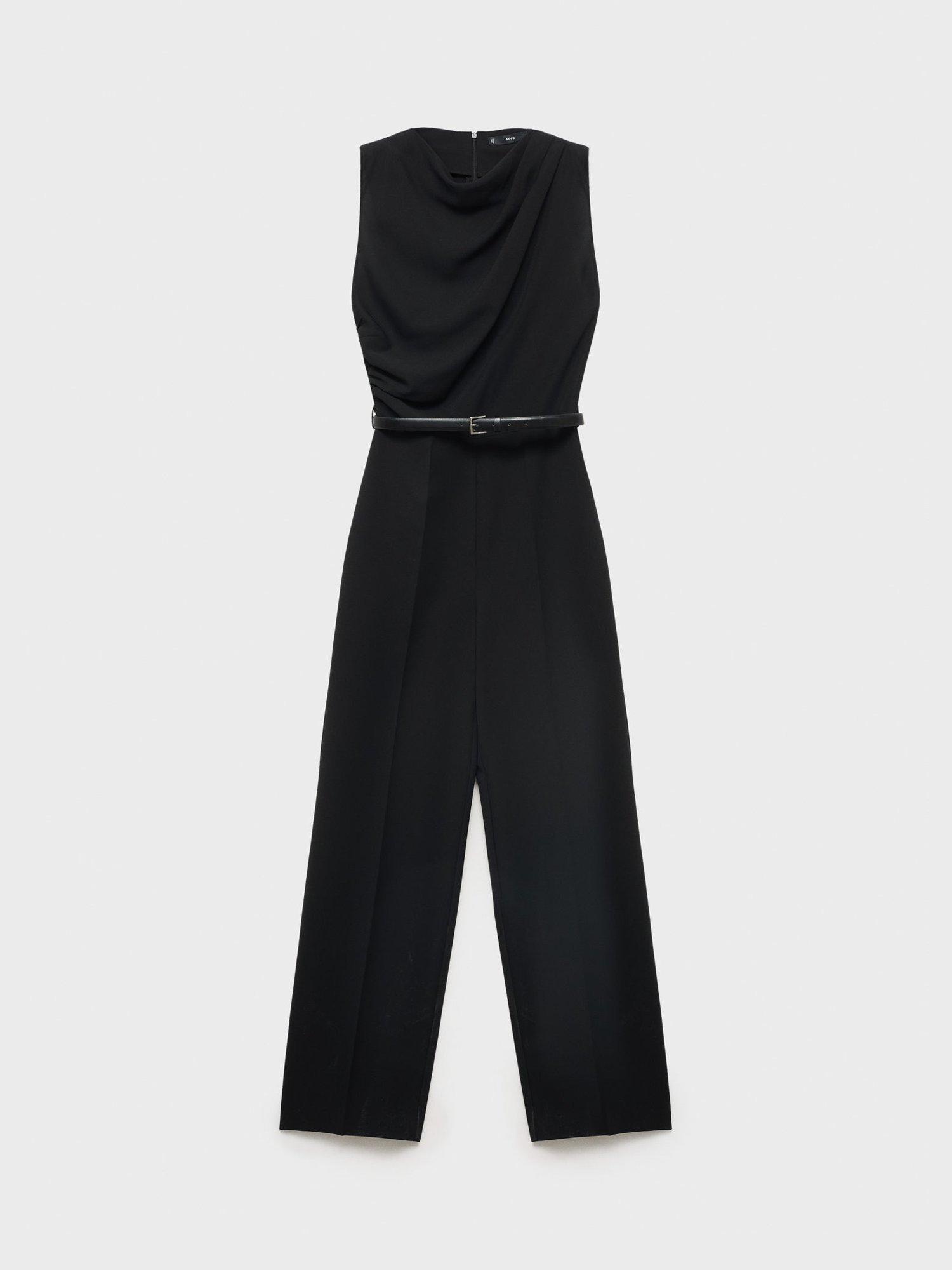 Product image 3 of 9, which shows Mango Martuki Belted Tailored Jumpsuit, Black, 4XL
