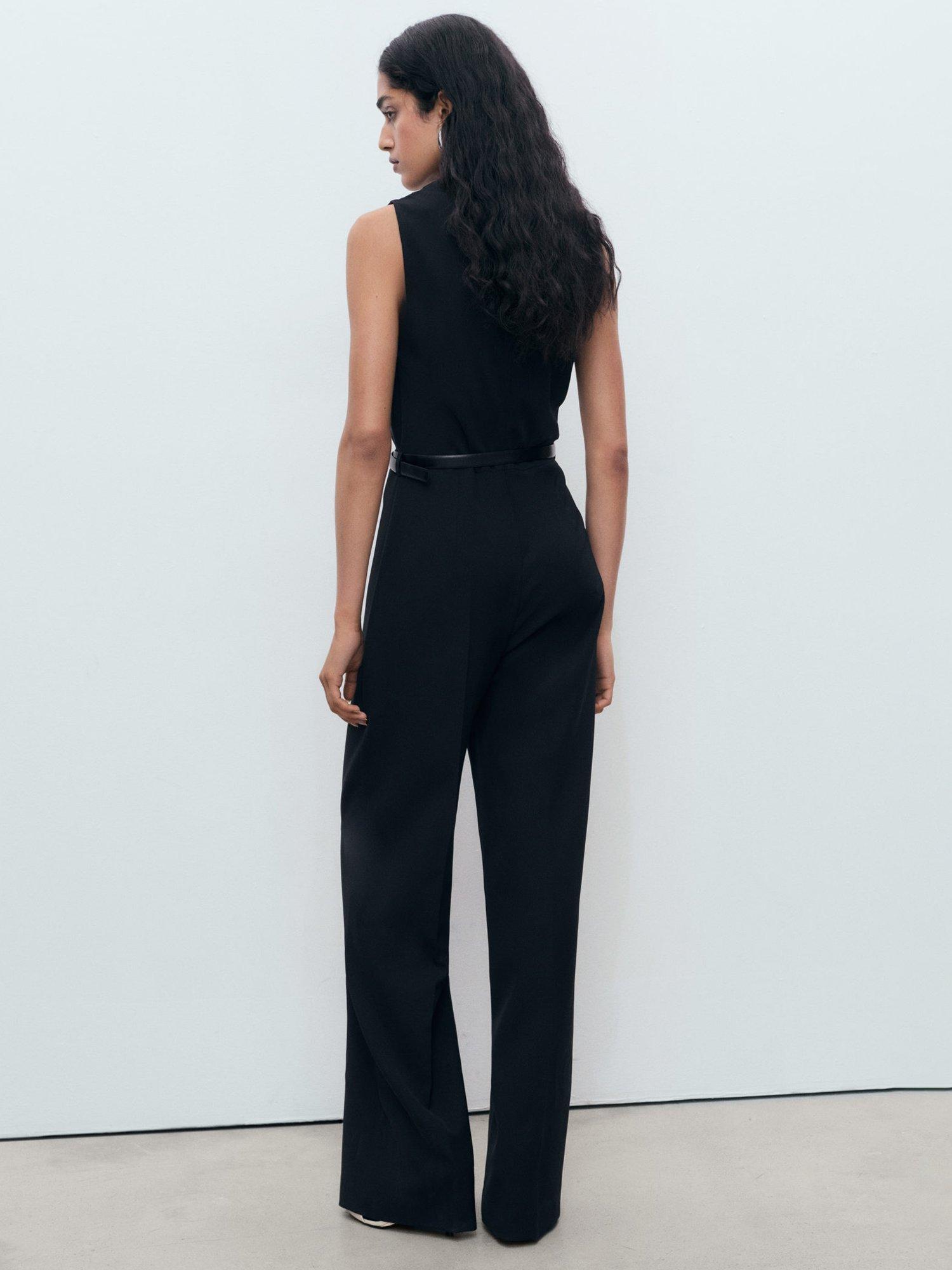 Product image 4 of 9, which shows Mango Martuki Belted Tailored Jumpsuit, Black, 4XL