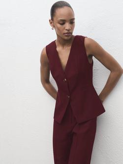 Mango Vesty Waistcoat Jumpsuit, Dark Red, Dark Red