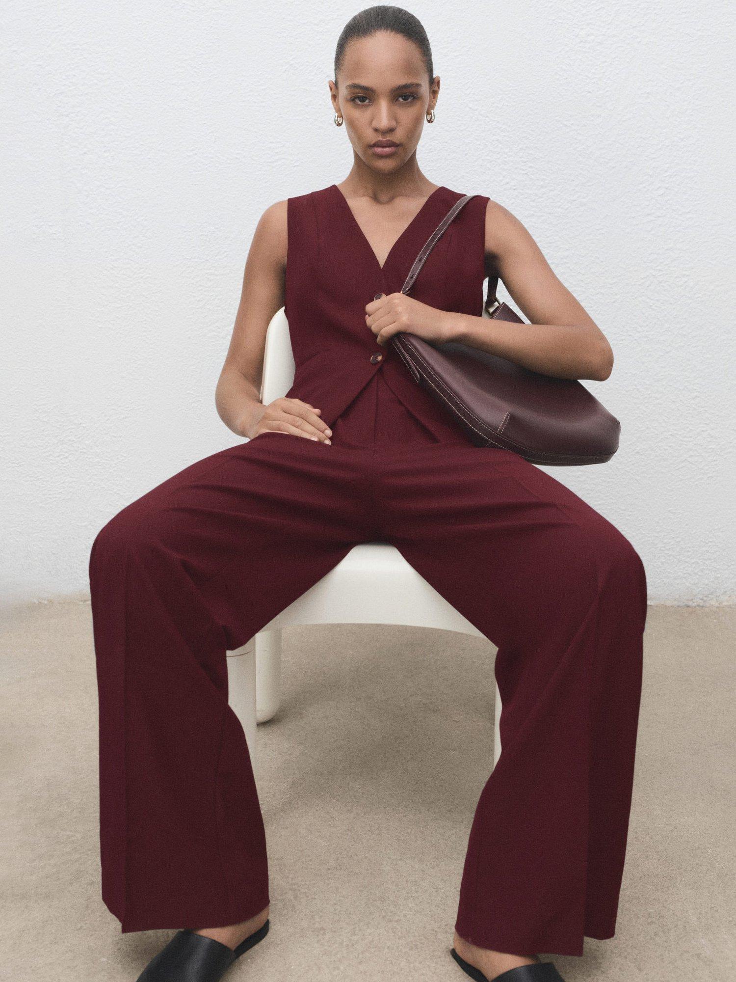 Product image 7 of 8, which shows Mango Vesty Waistcoat Jumpsuit, Dark Red, L
