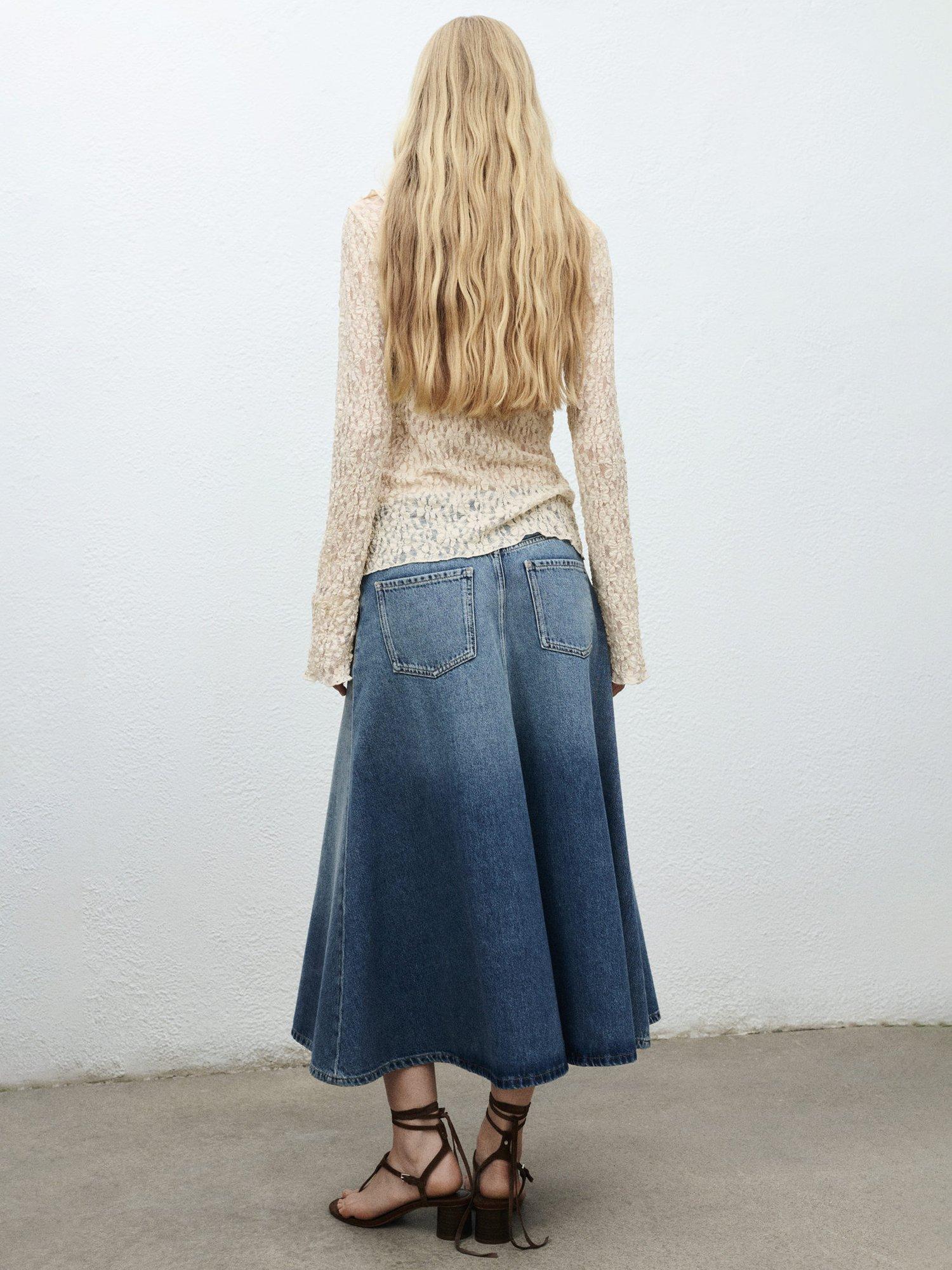 Product image 4 of 7, which shows Mango Alice Denim Skirt, Mid Blue, XS