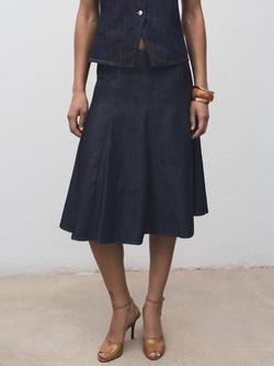 Mango Blanes Flared Denim Skirt, Dark Blue, Dark Blue
