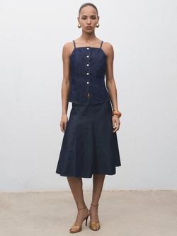 Mango Blanes Flared Denim Skirt, Dark Blue - view 2, Dark Blue