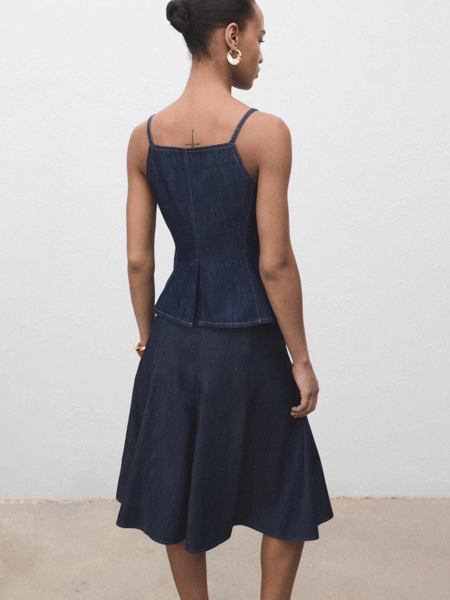 Product image 4 of 9, which shows Mango Blanes Flared Denim Skirt, Dark Blue, 4XL