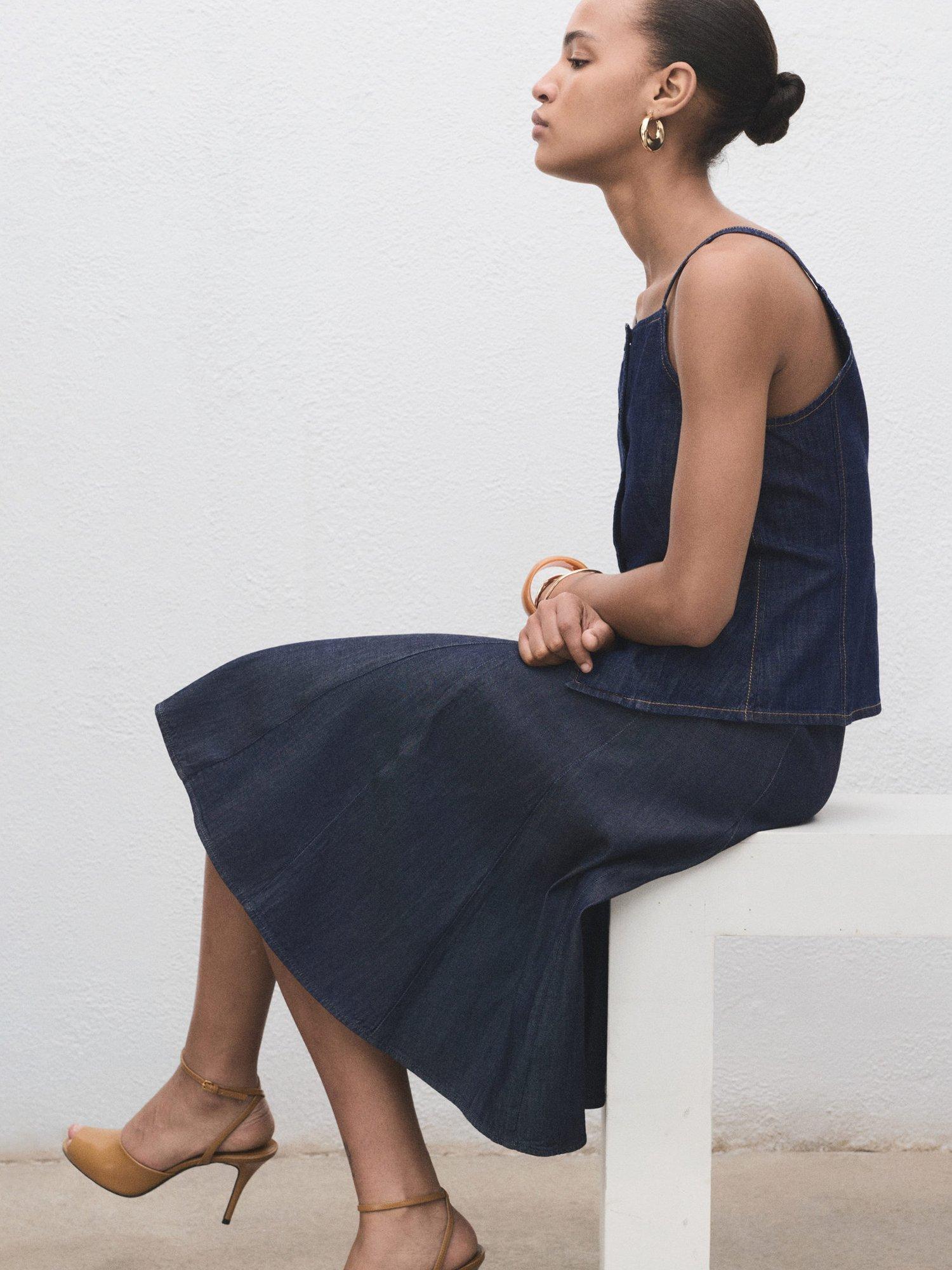 Product image 6 of 9, which shows Mango Blanes Flared Denim Skirt, Dark Blue, 4XL