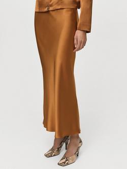 Mango Mia Satin Midi Skirt, Dark Brown