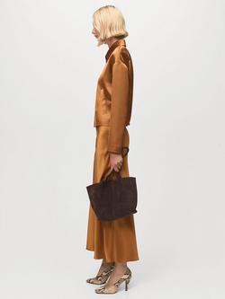 Mango Mia Satin Midi Skirt - view 2, Dark Brown