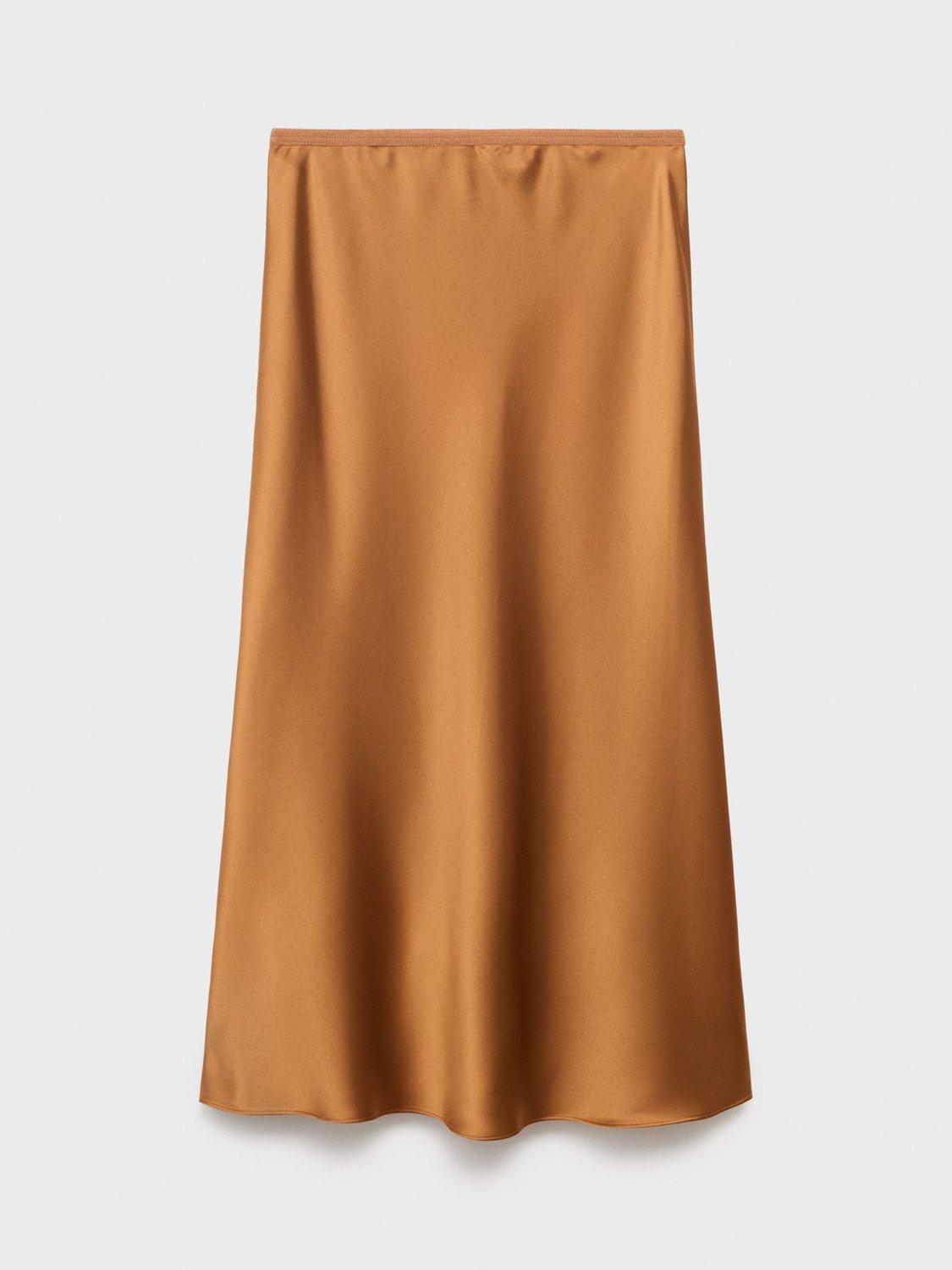 Product image 3 of 8, which shows Mango Mia Satin Midi Skirt, Dark Brown, S
