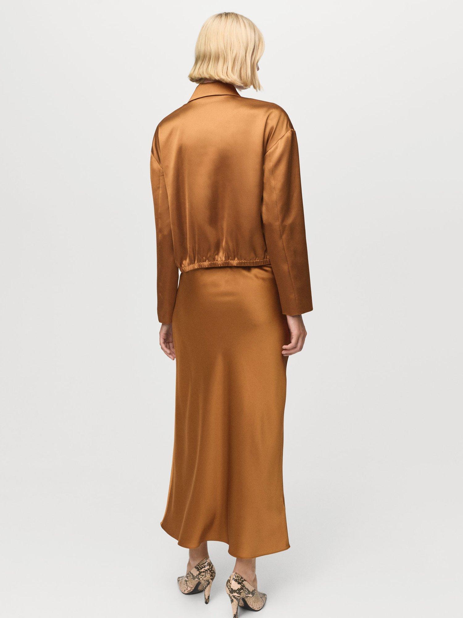 Product image 4 of 8, which shows Mango Mia Satin Midi Skirt, Dark Brown, S