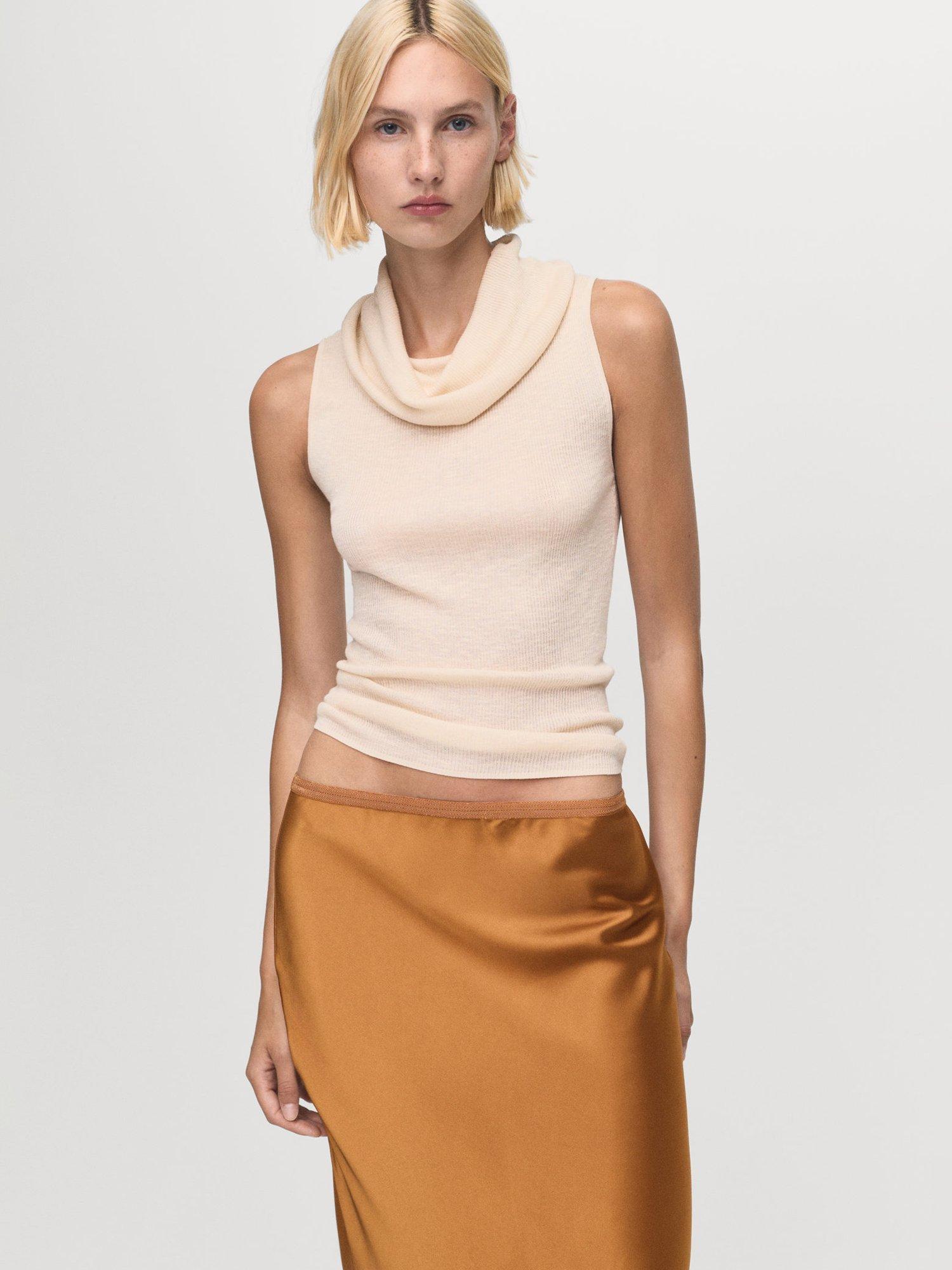 Product image 6 of 8, which shows Mango Mia Satin Midi Skirt, Dark Brown, S