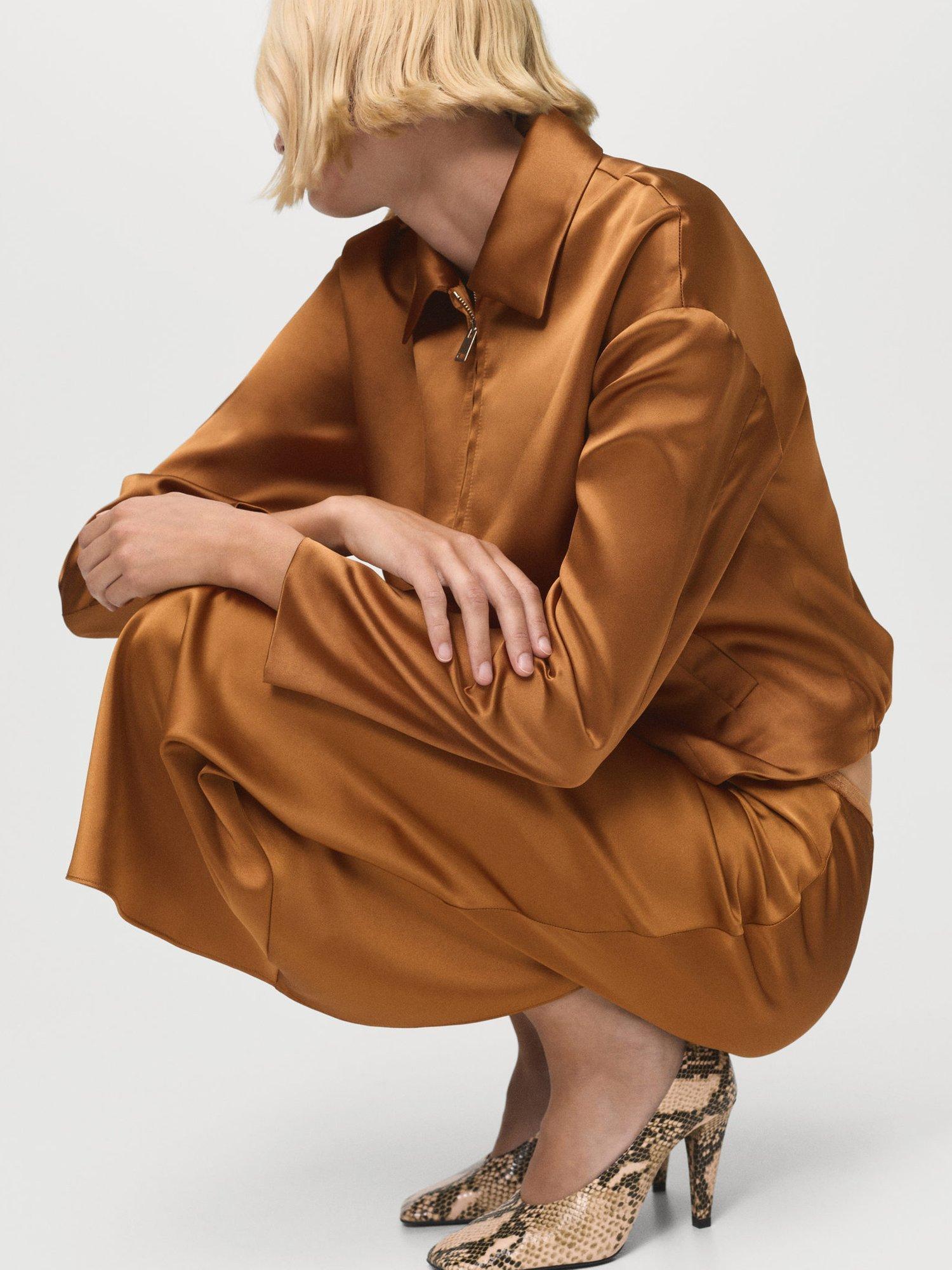 Product image 7 of 8, which shows Mango Mia Satin Midi Skirt, Dark Brown, S