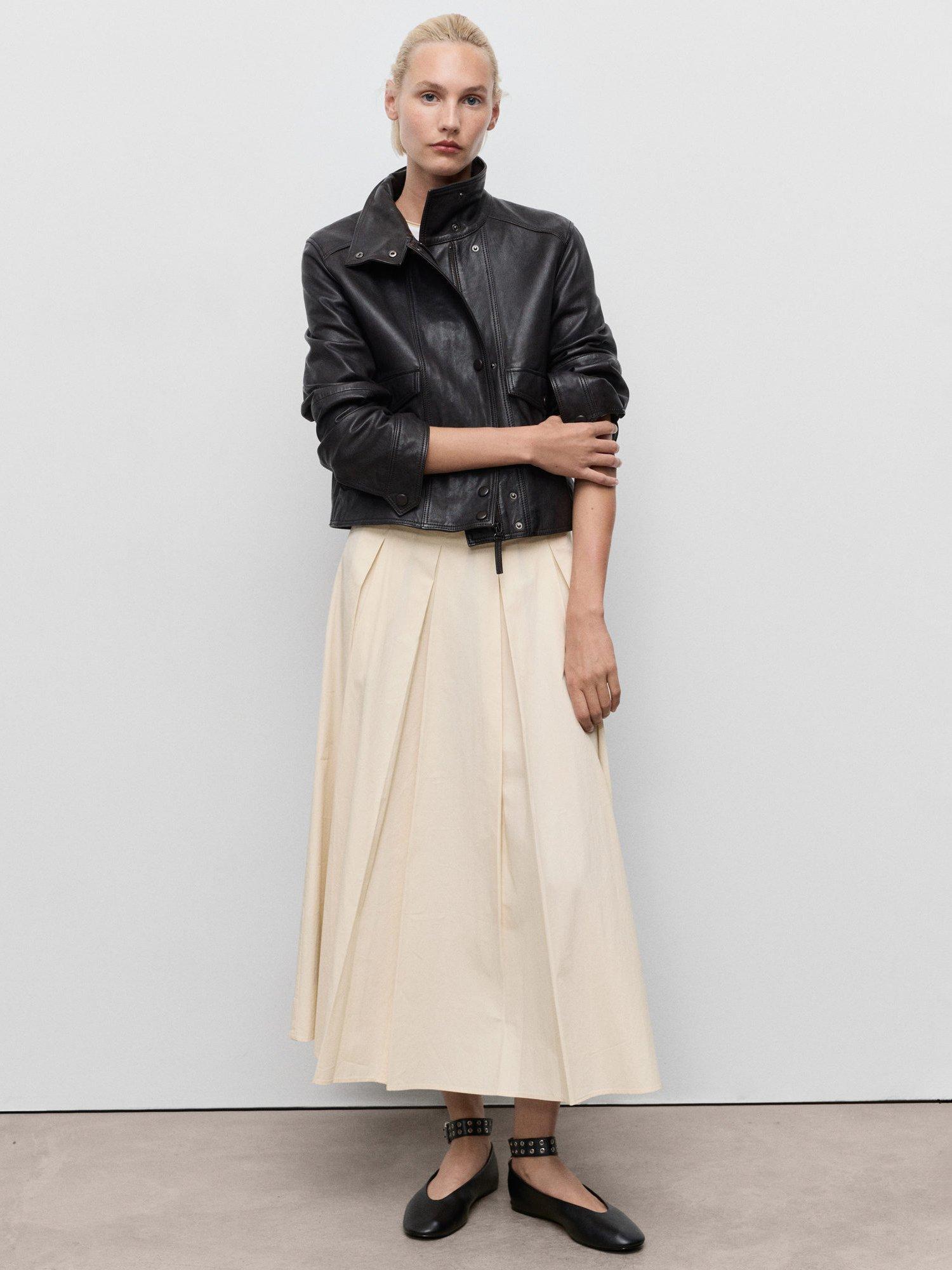 Product image 2 of 7, which shows Mango Patri Pleated Skirt, Cream, 8