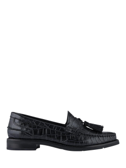 Jones Bootmaker Tiffany Leather Croc Moccasins, Black