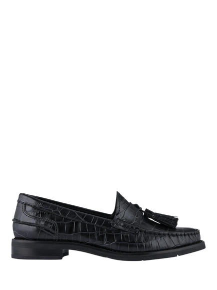 Jones Bootmaker Tiffany Leather Croc Moccasins, Black