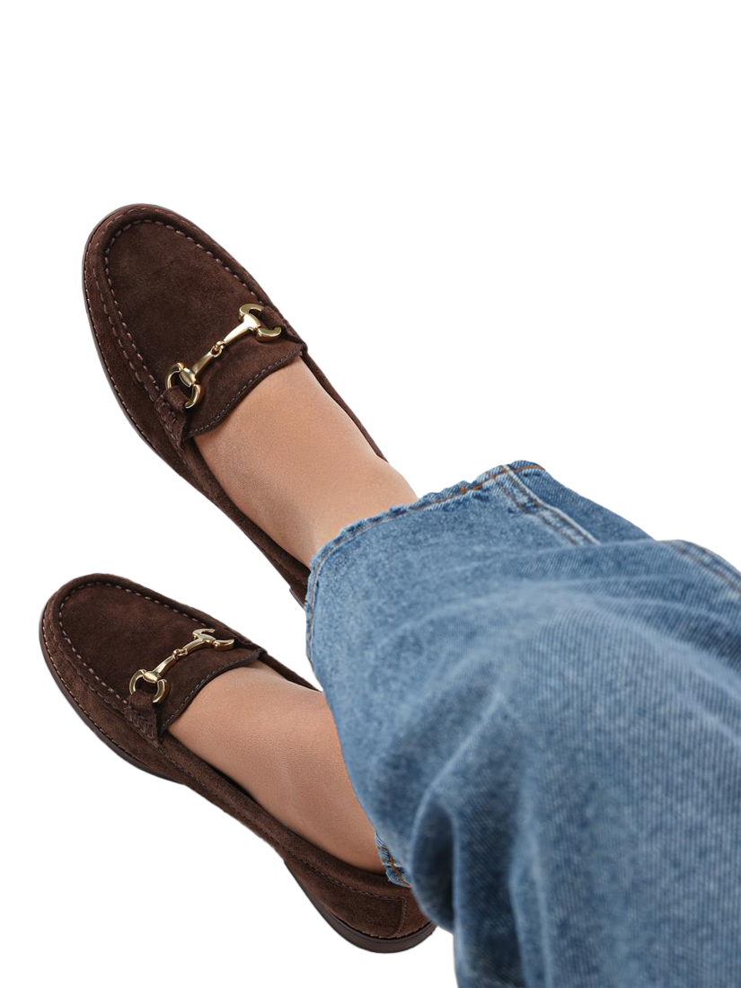 Product image 2 of 6, which shows Jones Bootmaker Lex Wide Fit Suede Loafers, Chocolate, 3W