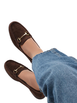Jones Bootmaker Lex Wide Fit Suede Loafers - view 2, Chocolate