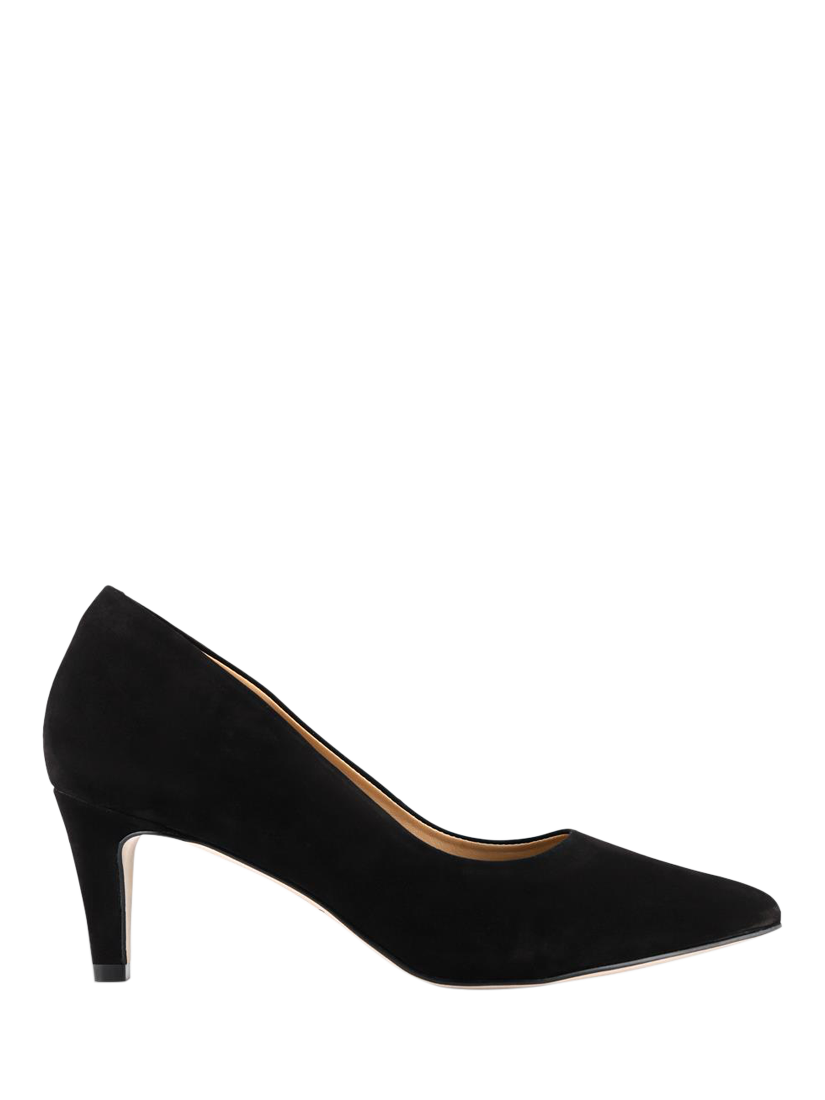 Product image 1 of 6, which shows Jones Bootmaker Xena Nubuck Stiletto Heel Court Shoes, Black, 6.5