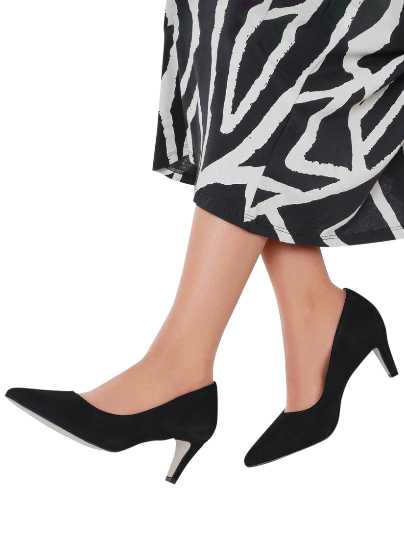 Product image 2 of 6, which shows Jones Bootmaker Xena Nubuck Stiletto Heel Court Shoes, Black, 6.5