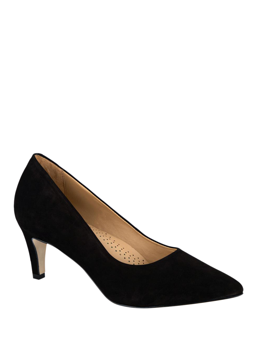Product image 3 of 6, which shows Jones Bootmaker Xena Nubuck Stiletto Heel Court Shoes, Black, 6.5