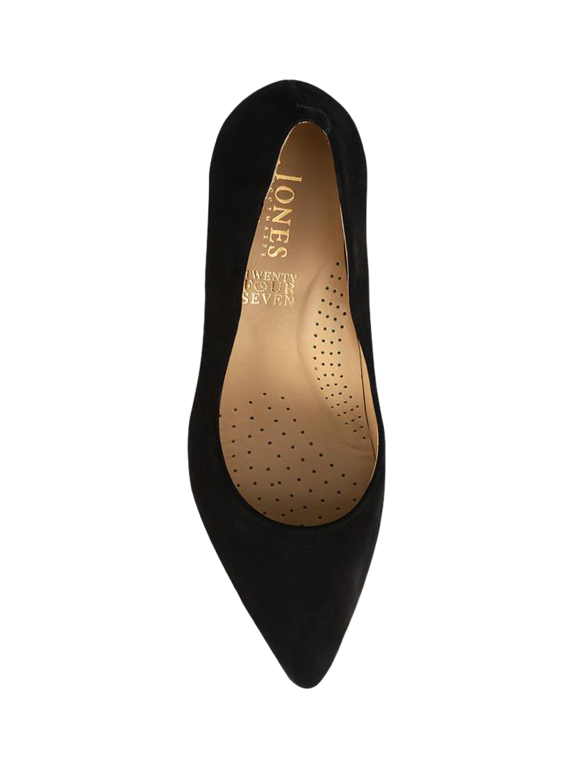 Product image 5 of 6, which shows Jones Bootmaker Xena Nubuck Stiletto Heel Court Shoes, Black, 6.5