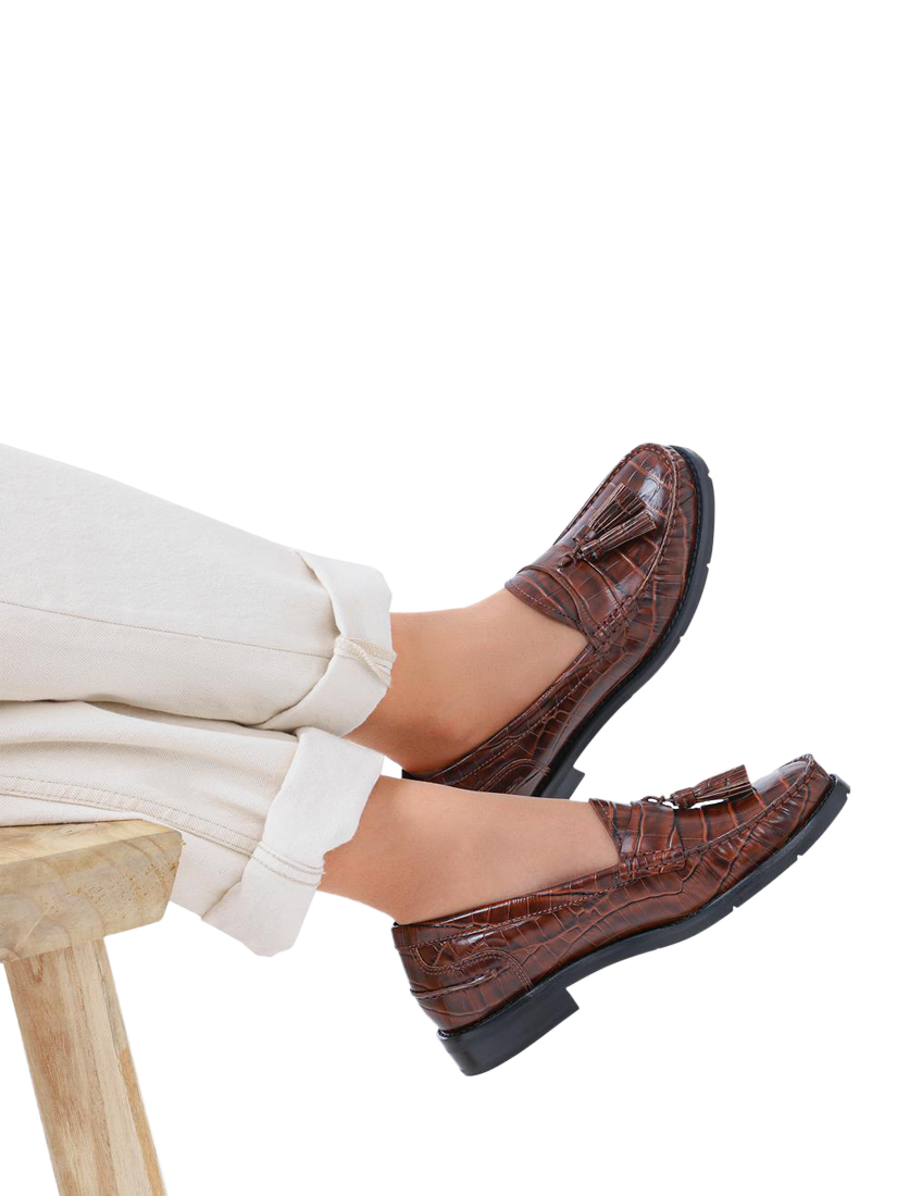 Product image 2 of 6, which shows Jones Bootmaker Tiffany Leather Croc Moccasins, Brown, 3