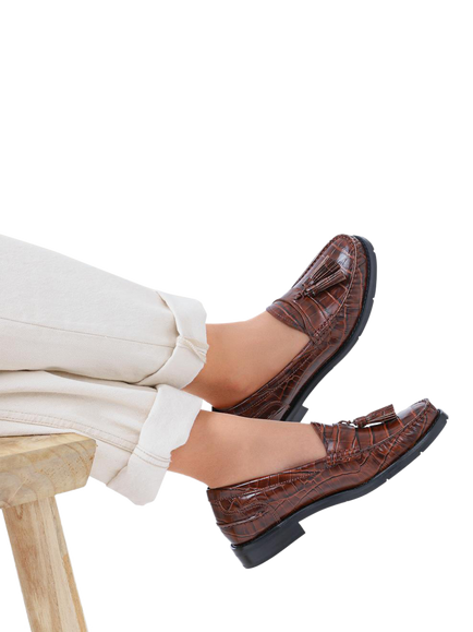 Jones Bootmaker Tiffany Leather Croc Moccasins - view 2, Brown