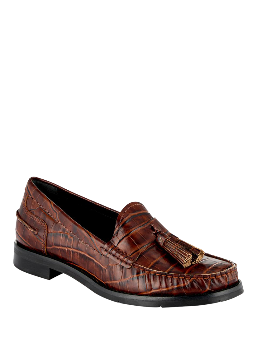 Product image 3 of 6, which shows Jones Bootmaker Tiffany Leather Croc Moccasins, Brown, 3