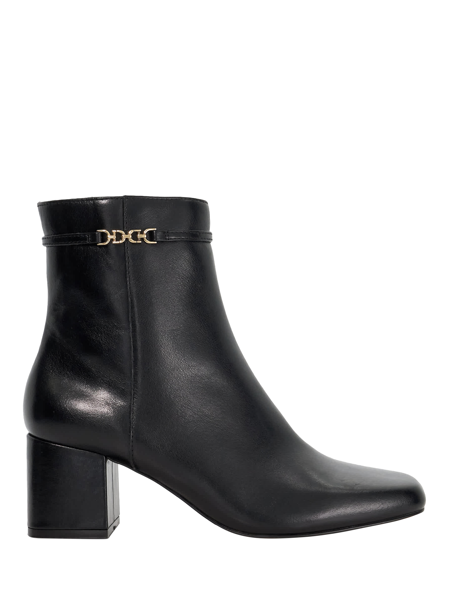 Product image 1 of 6, which shows Dune London Oaklee Side Buckle Block Leather Boots, Black, EU36