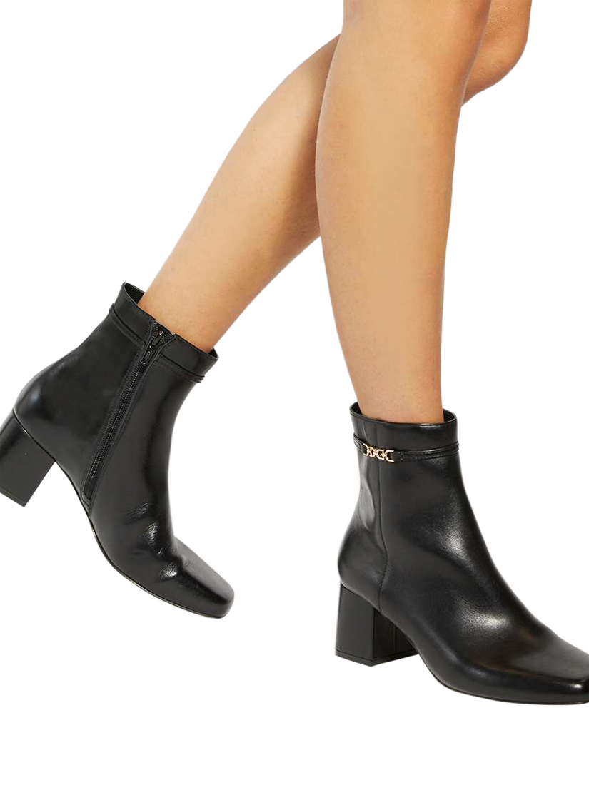 Product image 2 of 6, which shows Dune London Oaklee Side Buckle Block Leather Boots, Black, EU36