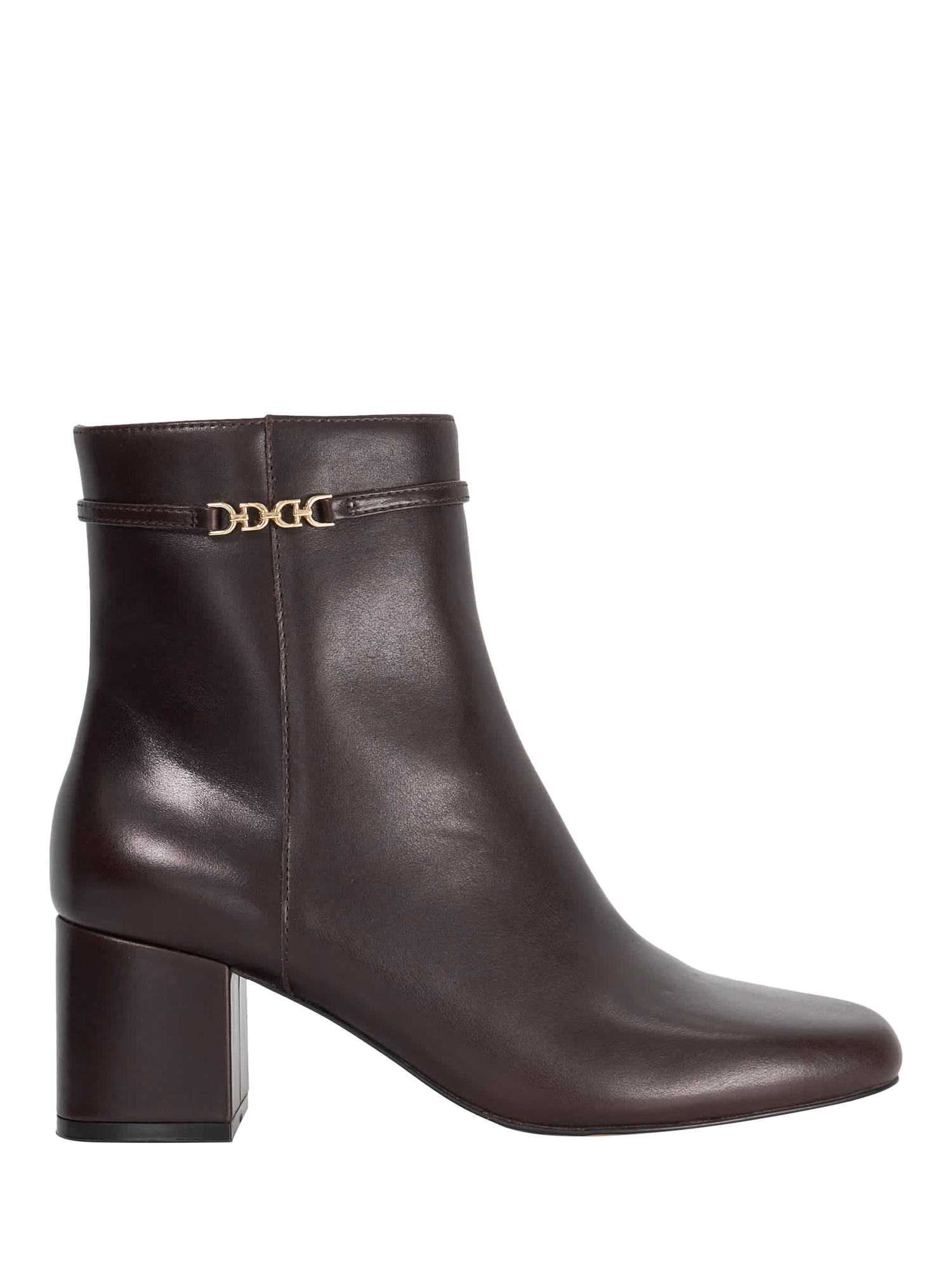 Product image 1 of 5, which shows Dune London Oaklee Side Buckle Block Leather Boots, Brown, EU36