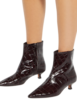 Dune London Odore Textured Leather Kitten Heel Ankle Boots, Brown - view 2, Brown
